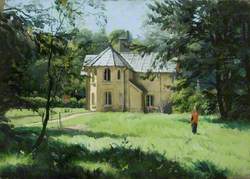 Daye House, Wilton Park, Wiltshire, from the Riverside, with Edith Olivier (1872–1948), Standing
