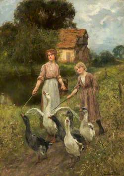 Girls Herding Geese