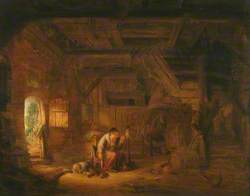 Interior of a Barn with an Old Woman at a Distaff