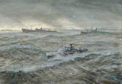 HMS 'Dianthus' and Convoy in Winter Atlantic Gale