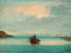Rowing Boat in the Solent Looking West with 'The Needles' and Hurst Castle