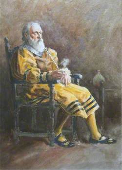 Old Man in Yellow, Smoking a Churchwarden Pipe