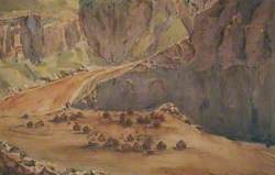 Tribal Village of Huts in a Cliff-Bound Landscape, 1931 (Africa)