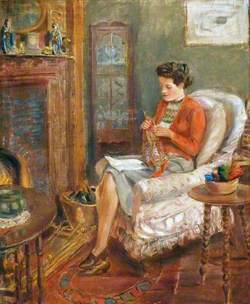 Irene Knitting in an Easy Chair