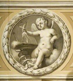 Winged Infant Holding a Thunderbolt with a Club and a Caduceus