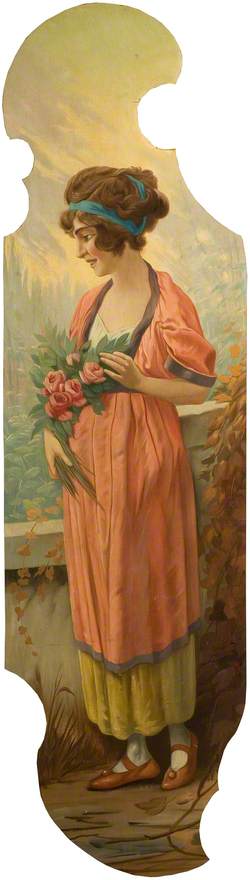 Portrait of a Woman in Red Holding Roses