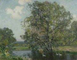 Landscape with River and Swans