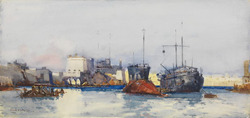 Special Submarine S.1 and a Decoy Submarine in Calcara Creek, Malta : with the old 