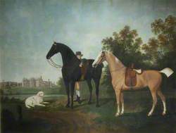 A Groom with a Chestnut and Palomino Horse in the Grounds of Astley Hall