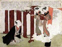 Two Bijin Appearing to Mane-emon in a Wood