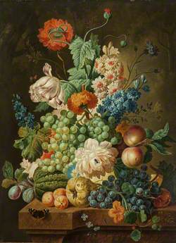 Fruit and Flowers on a Marble Table