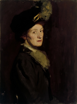 Portrait of a Woman Wearing a Hat with a Feather