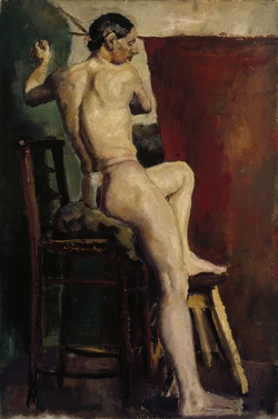 Male Figure Seated on the Edge of a Stool