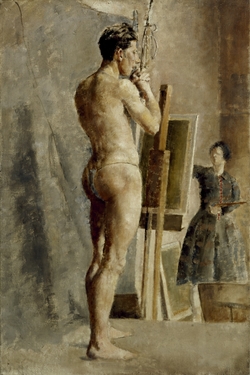Male Figure Standing Holding a Rope