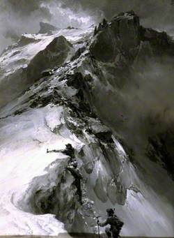 Climbers Surmounting a Cornice on the North-East Ridge of Meije Pic Oriental
