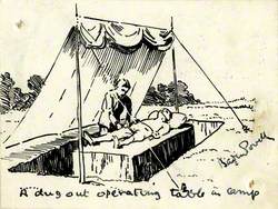 A Dugout Operating Table in Camp