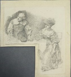 Seated Woman with Man Standing Next to Her, Both in Eighteenth Costume