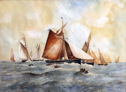 The Short Blue Fleet Delivering to the cutter 'Don'; Built and Owned by Samuel Hewett of Barking, 1860