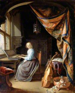 A Woman Playing a Clavichord