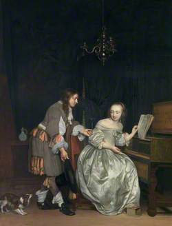Interior with a Lady at a Spinet and a Gentleman Offering Her a Glass of Wine