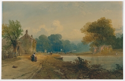 Untitled Landscape with Lock Gates and Woman with Child in Foreground