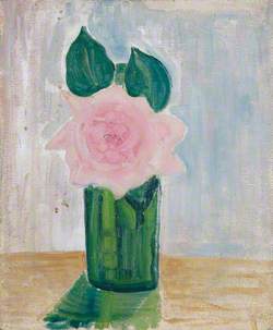 Green Vase with a Pink Flower