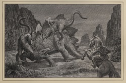 Key Drawing of Dinosaur Fight, from 'People of the Mist' (1983)