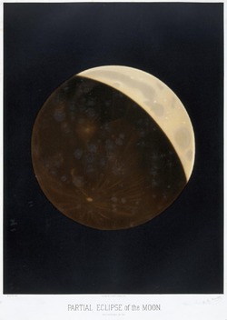 Colour lithograph of partial lunar eclipse