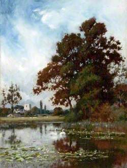 Landscape (Mere, Swans, Church in Background)