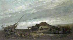 House on the Shore with Figures by a Grounded Boat