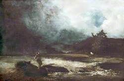 Stormy Landscape by a River in Spate
