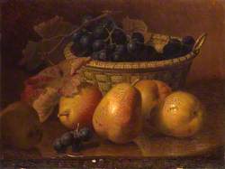 Duchess Pears with Black Grapes in a Basket