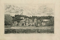 View of Thorpe, showing Pine Banks Tower and house, with wherry