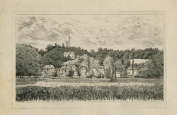 View of Thorpe, showing Pine Banks Tower and house, with wherry