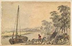 River at Thorpe with men loading marl on to a keel