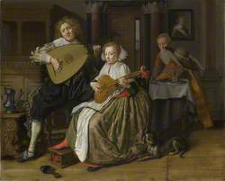 A Young Man playing a Theorbo and a Young Woman playing a Cittern