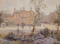 The Old Royal Hotel and Posting Establishment, Belfast: Side View and Garden. Corner of Donegall Place and Donegal Square North (1920)