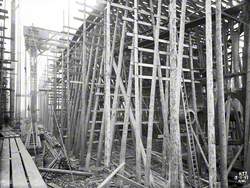 Timber staging around stern frames