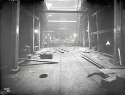 Engine room with floor plates in course of replacement