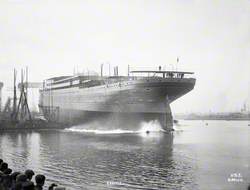 Launch; port stern view entering water