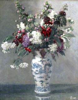 Flowers in a Blue and White Vase