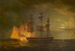 'Hibernia' Beating off the Privateer 'Comet', 10 January 1814: Port Broadside, Night