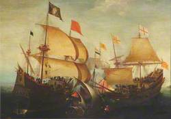 An English and a Dutch Ship Attacking a Spaniard