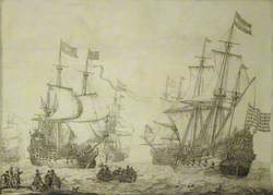 Two Dutch Merchant Ships Under Sail near the Shore in a Moderate Breeze