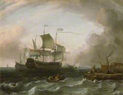 Dutch Men-of-War off a Jetty