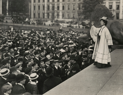 Emmeline Pankhurst Addressing a Crowd in Trafalgar Square