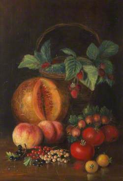 Still Life of Assorted Soft Fruits and a Basket
