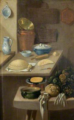 Kitchen Still Life with Pastry and Vegetables