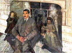 Basil Drewe (1894–1974), in front of the Entrance Hall Fireplace in Castle Drogo, Devon
