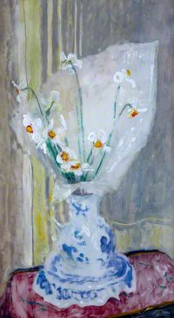 Pheasant's Eye Narcissus in a Blue and White Vase